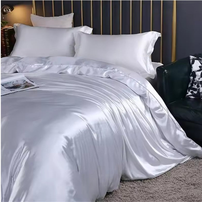 High-End Natural Mulberry Silk Bedding Set β Satin Duvet Cover with Sheets