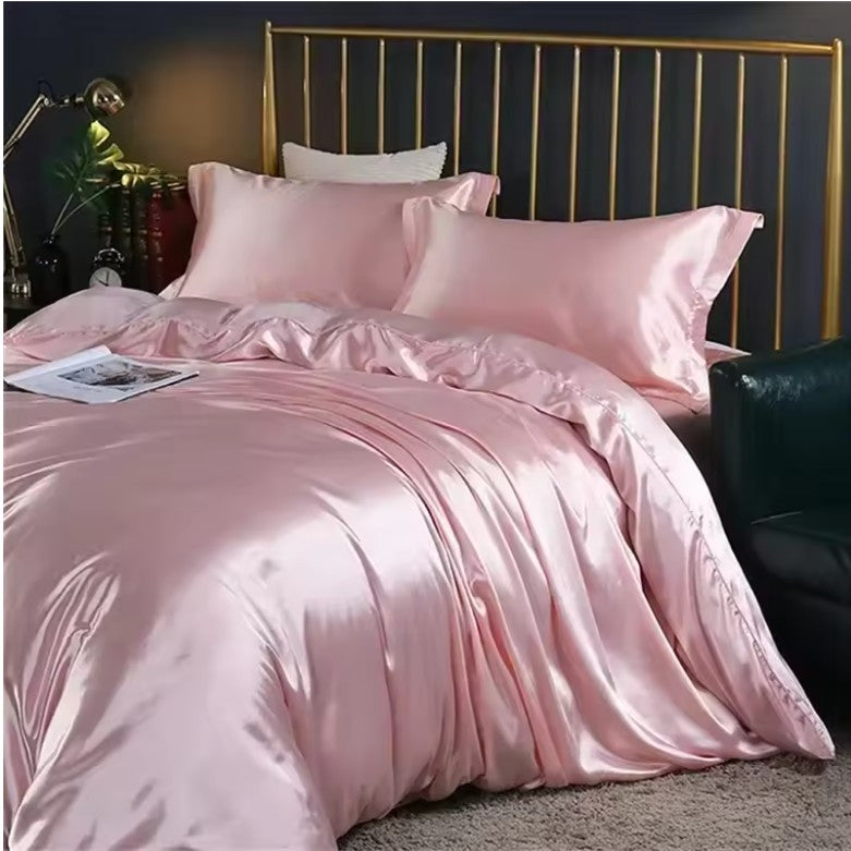 High-End Natural Mulberry Silk Bedding Set β Satin Duvet Cover with Sheets
