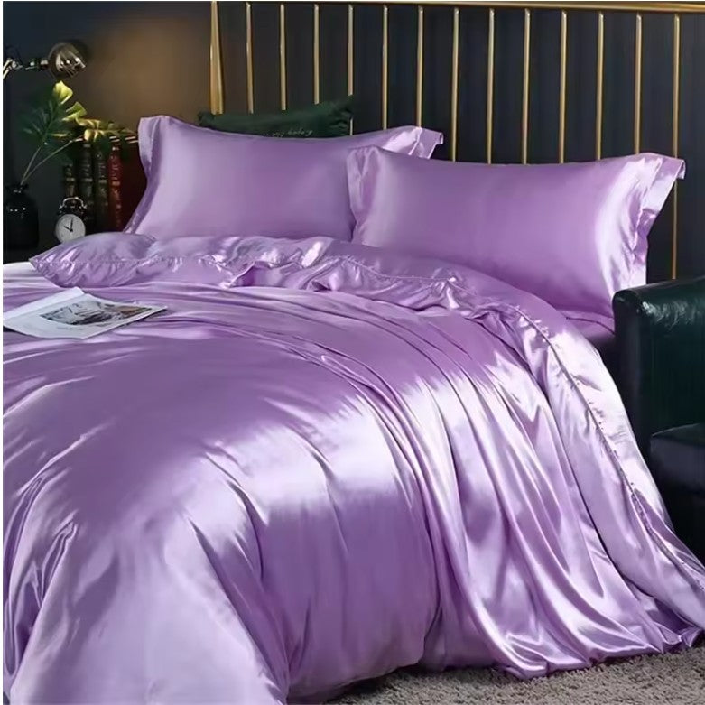 High-End Natural Mulberry Silk Bedding Set β Satin Duvet Cover with Sheets