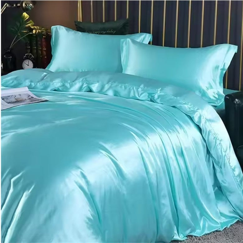 High-End Natural Mulberry Silk Bedding Set β Satin Duvet Cover with Sheets
