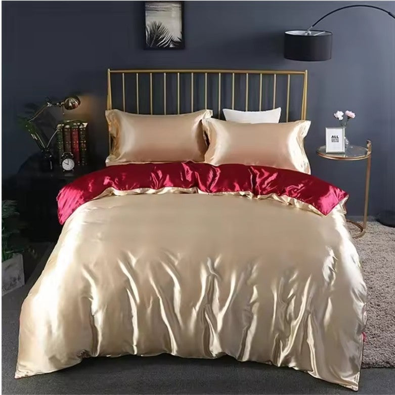 High-End Natural Mulberry Silk Bedding Set β Satin Duvet Cover with Sheets