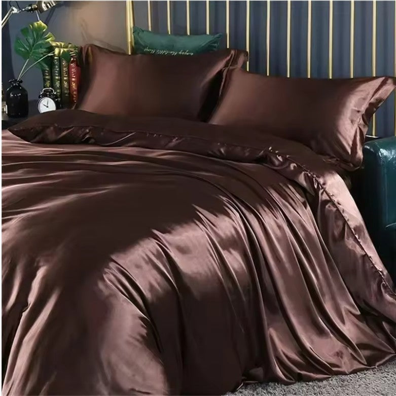 High-End Natural Mulberry Silk Bedding Set β Satin Duvet Cover with Sheets