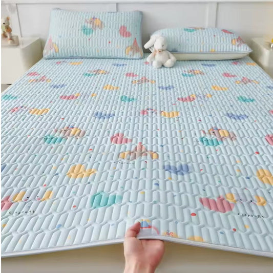 Printed Ice Silk Summer Bed Mat with Latex Filling
