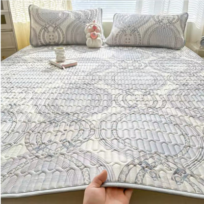 Printed Ice Silk Summer Bed Mat with Latex Filling