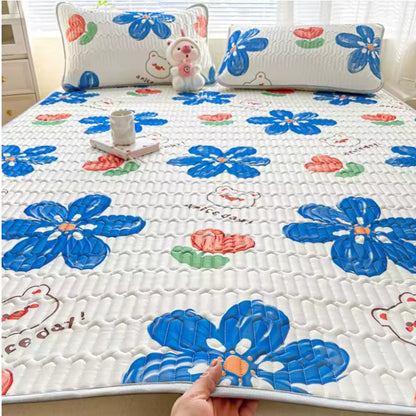 Printed Ice Silk Summer Bed Mat with Latex Filling
